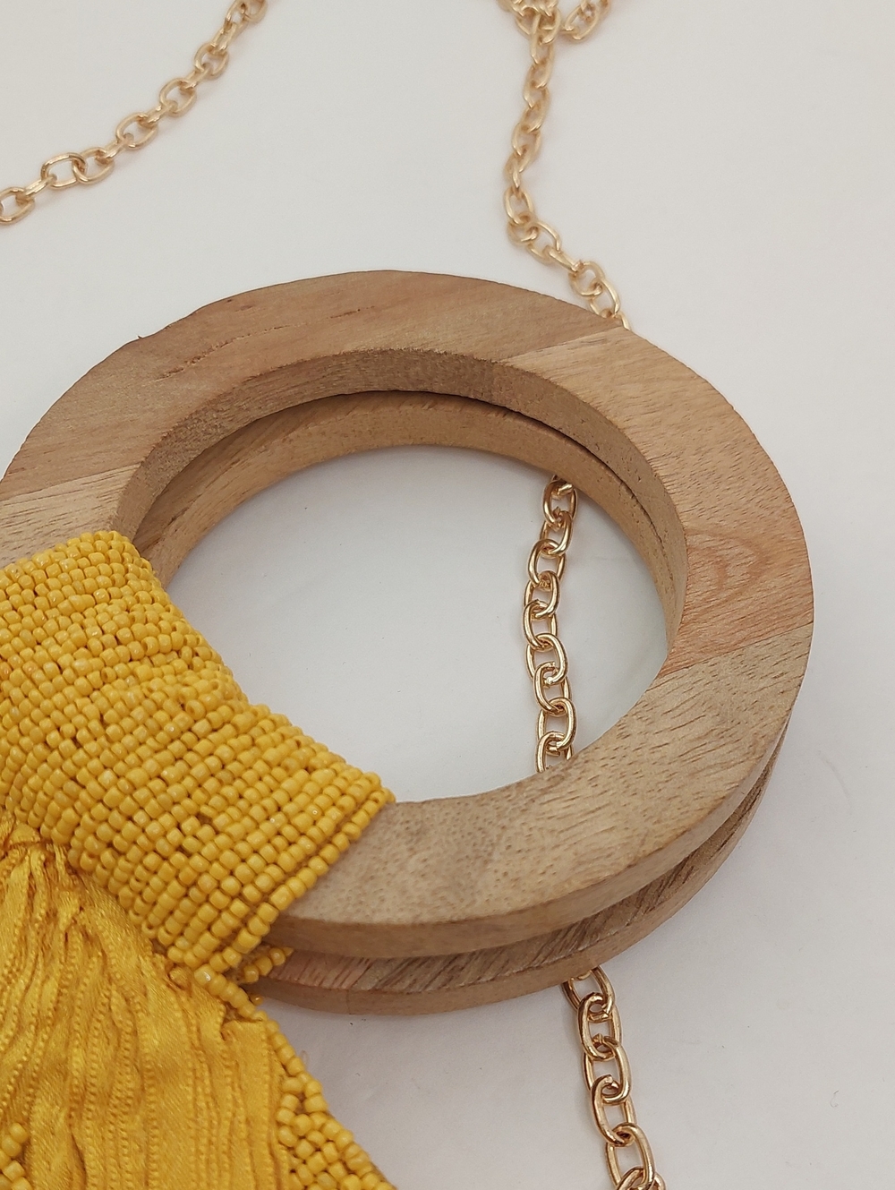 Lulu's Stay Chic Yellow Beaded Wooden Circle Handle Bag - Picture 7 of 14